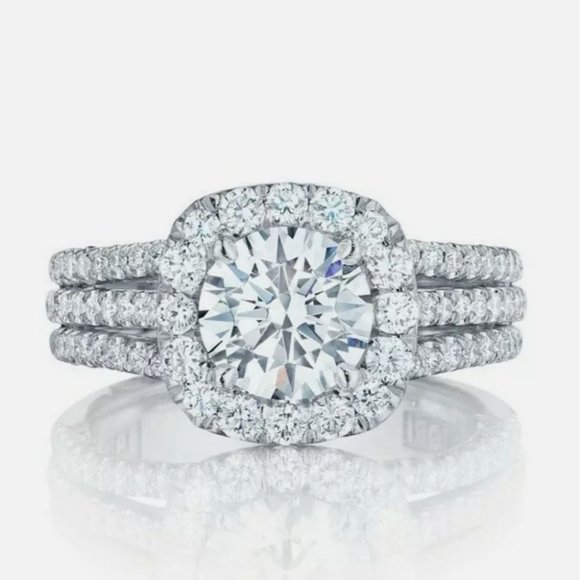undefined Jewelry - New 925 Silver Round Cut  Halo Diamond Ring